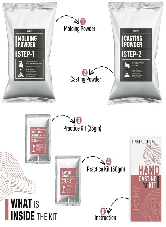 kraftify مجموعة كرافتيفاي لصنع قوالب للأطفال (مساحيق فقط)، مجموعة بصمة يد أو قدم واحدة يمكنك صنعها بنفسك | مسحوق طين التشكيل ومسحوق الصب لعمل بصمة ثلاثية الأبعاد | هدية عيد ميلاد مميزة للأطفال، بنين وبنات (يد واحدة أو قدم واحدة) - Image 2